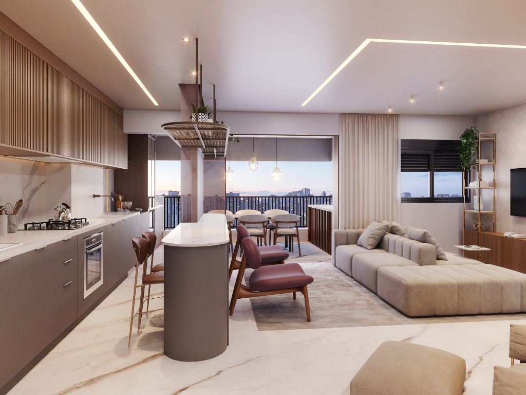 Os apartamentos compactos costumam ter ambientes integrados (cozinha e sala, por exemplo) e soluções inteligentes para aproveitar cada centímetro. 